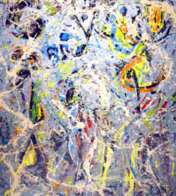 A colorful abstract painting is shown.