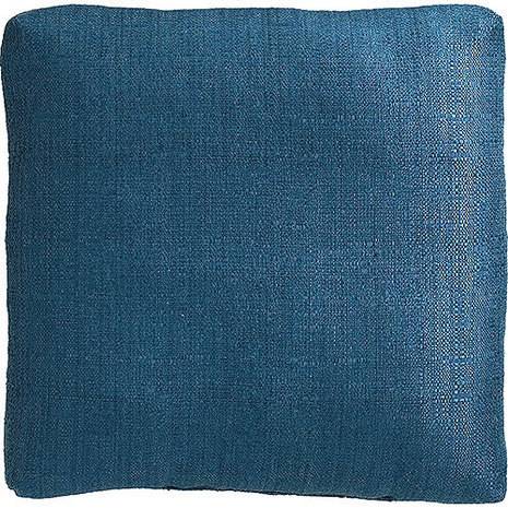 A square blue throw pillow.