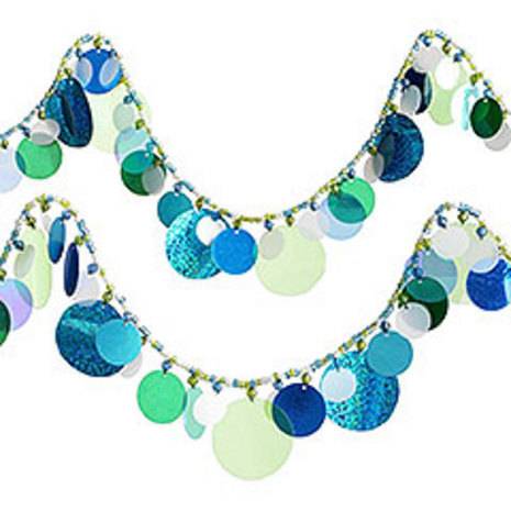 Beads are made out of blue and white colored disks.