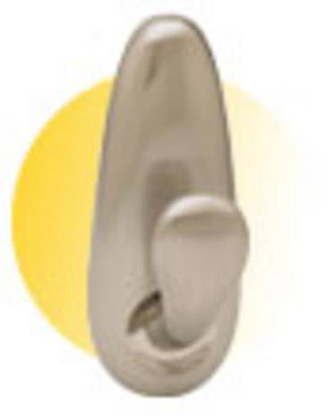 A grey picture hanger on top of a yellow circle.