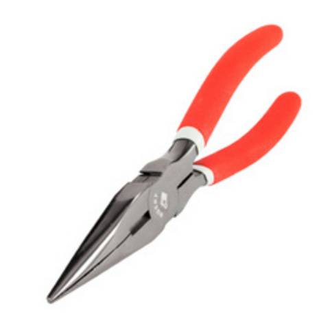 Needle nose pliers with closed opening and bright handle.