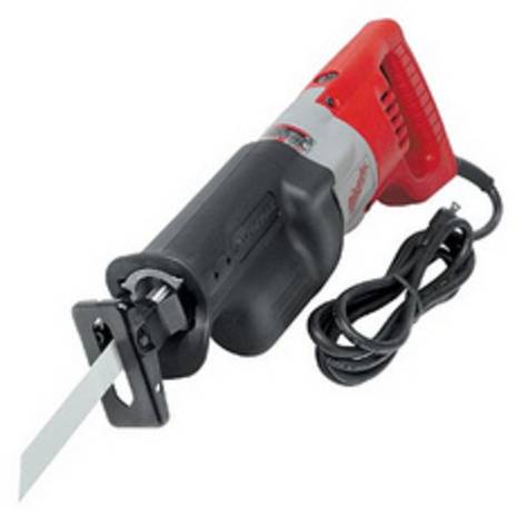 A red and black tool has the cord wrapped up.