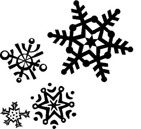 Four black snowflakes are different sizes and designs.