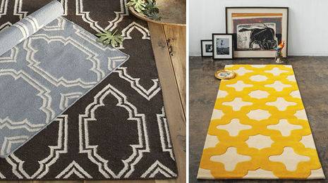 Two elegant throw rugs shot side by side to each other.