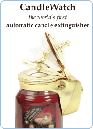 Candle inside a glass jar with automatic candle extinguisher on top.