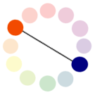 Colors in a gradient color wheel.