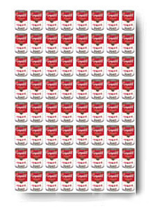 An 8x8 repetitive photo of the Campbell soup can.