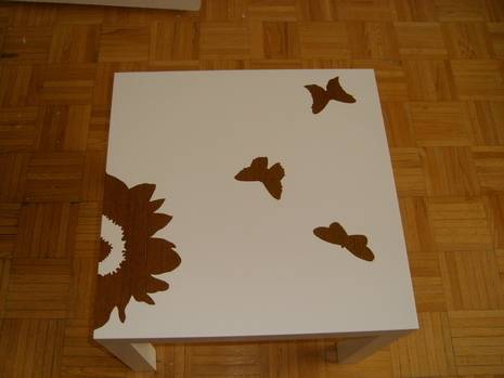 "Artwork on a table with simple designs"