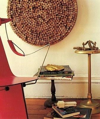 Round shape design made from corks on the wall.