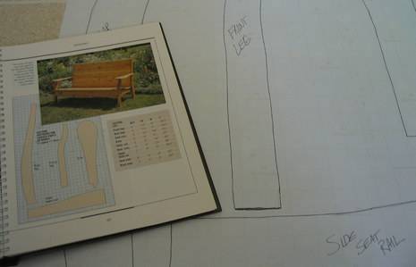Hey do it yourself book with a picture of a park bench and next to it is a drawing of how to make it.