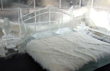 The bed , cot and the bedside table made up of ice to keep the room cooler.
