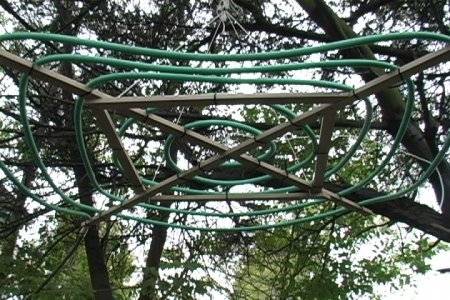 Rain machine arrangement under the tree.