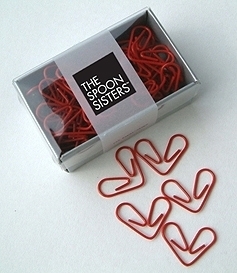 A box of heart-shaped paperclips.