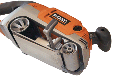 Orange and gray color ridgid power sander.