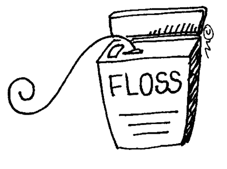 A floss container with a strand of floss hanging out.