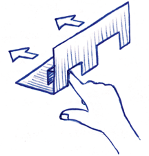 A hand is inserting into a hole model image drawing is showing the arrow mark.