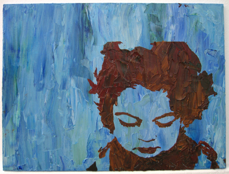 A boy art on blue background.