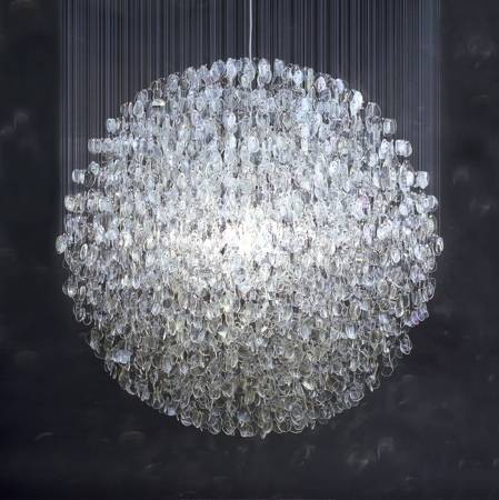 The optical chandelier by Stuart Haygarth is built up of lenses from discarded, unwanted eyeglasses.