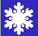 A white snowflake on a blue background.
