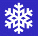 A white snowflake is on a blue background.