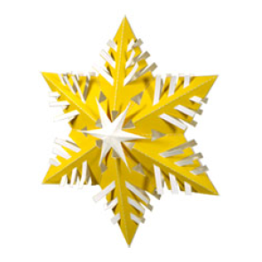 A yellow star made from paper with several areas cut to form an elegant design.
