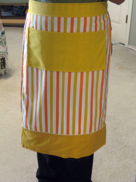 Yellow and pin striped handmade apron.