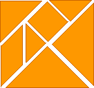 Several geometric orange pieces on a white background.