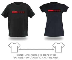 Pair of gray color T-shirts printed with red color love symbol pattern.