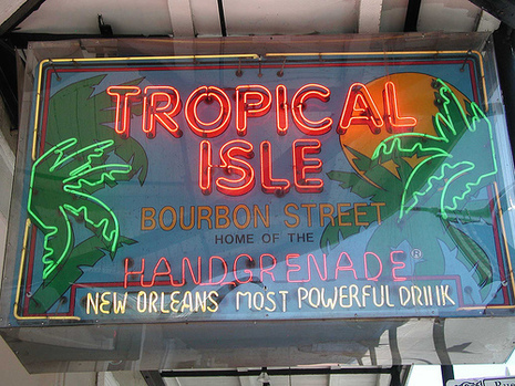 A sign for a Tropical Isle restaurant is found in New Orleans.