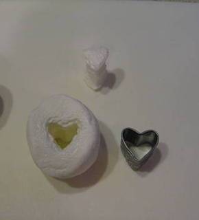 "A  different size of heart shaped marshmallows".