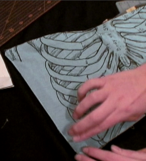 A human ribcage was drawn and shaded by some one.