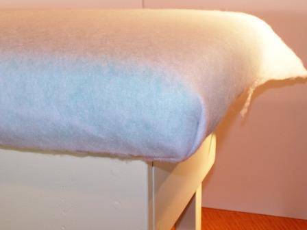 "Old coffee table turn it into a soft, lovely, upholstered bench."