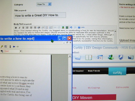 Multiple browser windows and the rough draft of an essay.