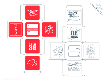 "A valentine box template with red colour and simbols "