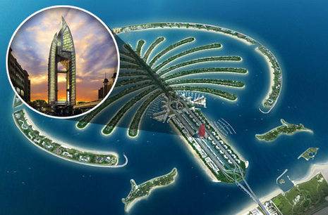 The top view of the Dubai buildings in the man made island which resembles like a palm tree.