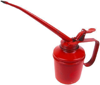An old fashioned red oil can.