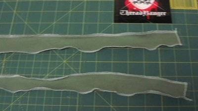 Strips of cloth on a cutting board