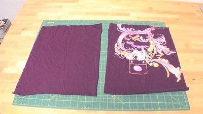 Purple and white material on a gridded material.