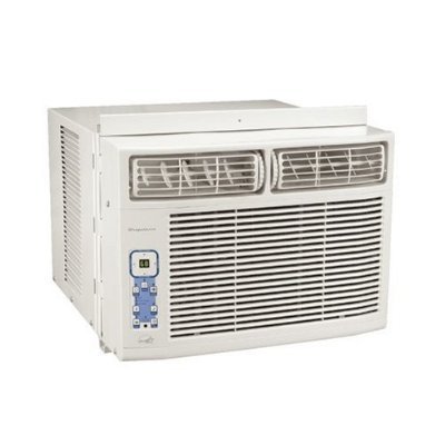 A large window air conditioning unit has no digital display and simple controls.