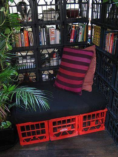 A small pillowed sitting nook for reading.