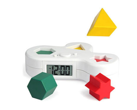 Colorful shapes are sitting near a timer.