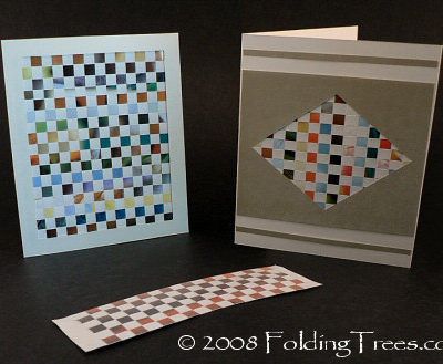 A display of pieces of paper with colorful patterns.