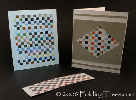 A display of pieces of paper with colorful patterns.