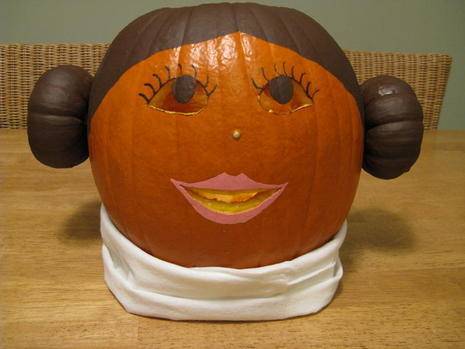 A pumpkin has been made out to look like Princess Leia.