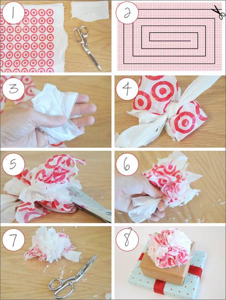 Picture instructions for wrapping a present.
