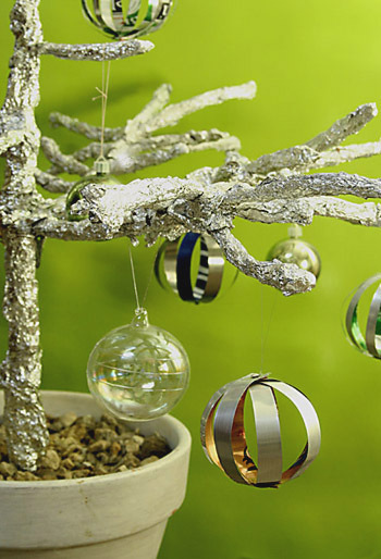 White Christmas balls and a white small tree