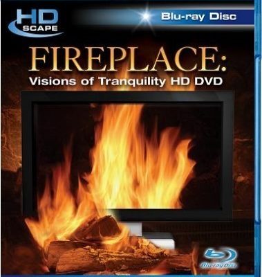 Blu-ray disc package depicting yellow-orange flames in a fireplace.