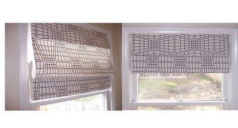 Linear design black and white window shades.