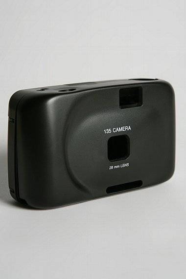 A cheap plastic camera all in black.