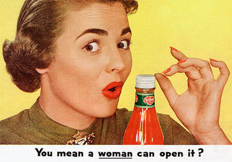 A classic ad featuring a woman holding a Del Monte bottle.